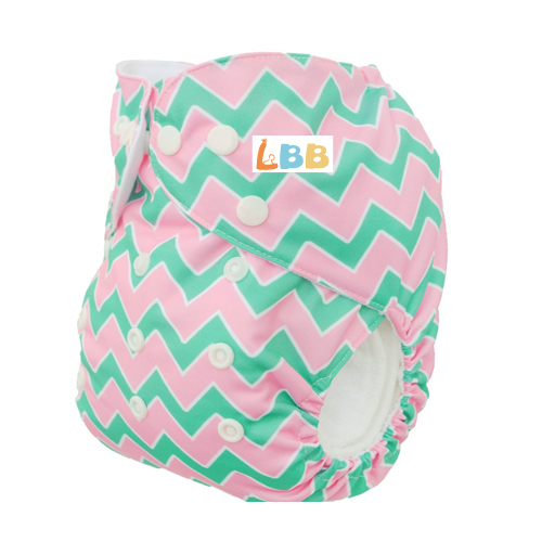 LBB(TM) Baby Resuable Washable Pocket Cloth Diaper,Pink-Green Stripes