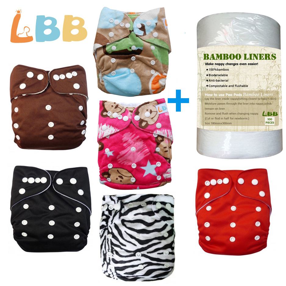 LBB(TM)Baby Double Rows of Snaps 6pcs+1 roll of liner Pack Fitted Pocket Washable Adjustable Cl
