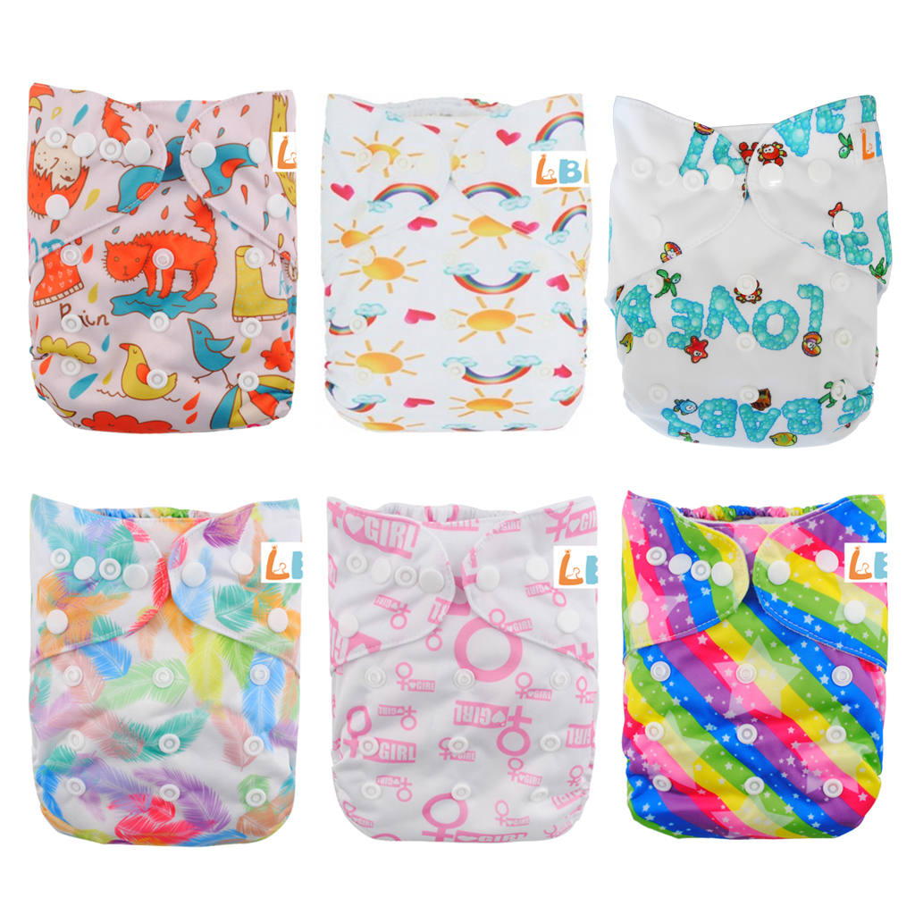 LBB(TM) Baby Resuable Washable Pocket Cloth Diaper With Adjustable Snap,6 pcs+ 6 inserts for gir