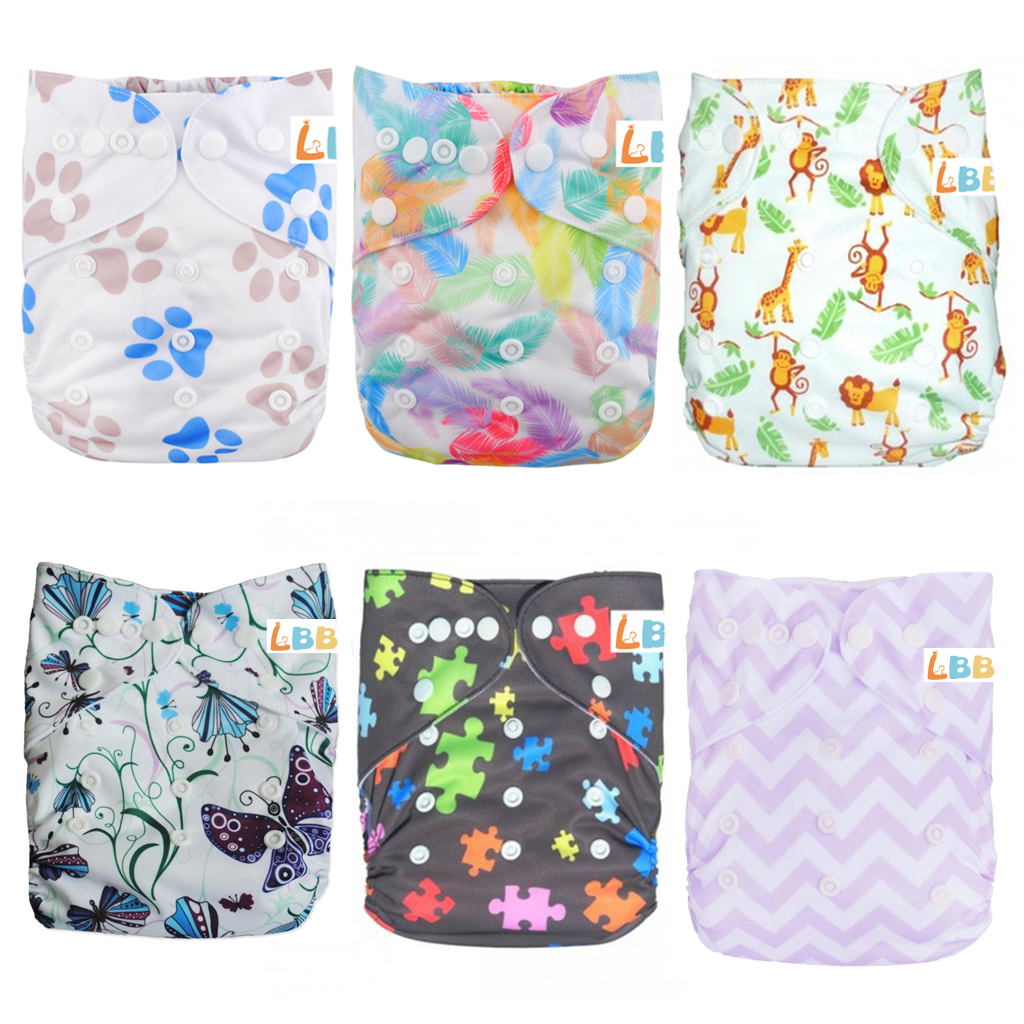 LBB(TM) Baby Resuable Washable Pocket Cloth Diaper With Adjustable Snap,6 pcs+ 6 inserts,(Netura