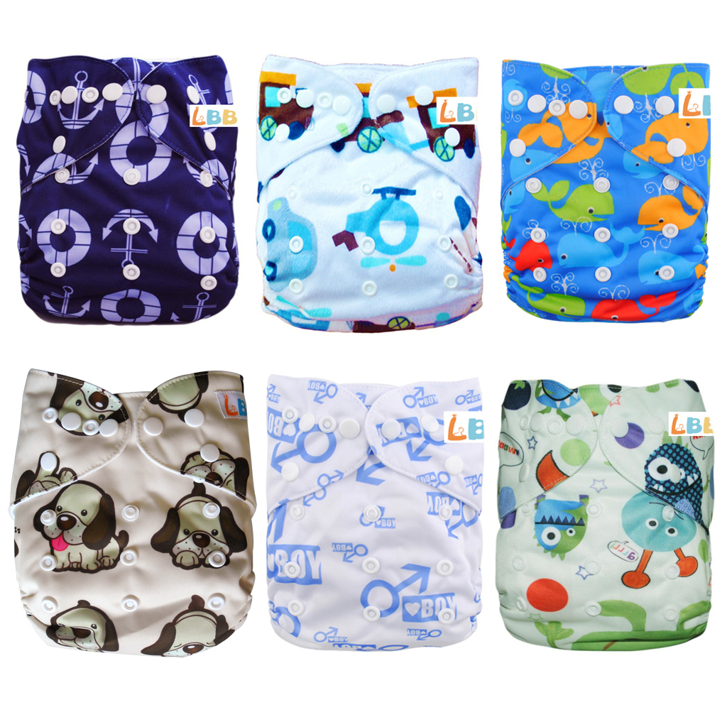 LBB(TM) Baby Resuable Washable Pocket Cloth Diaper With Adjustable Snap,6 pcs+ 6 inserts,(Boy Co